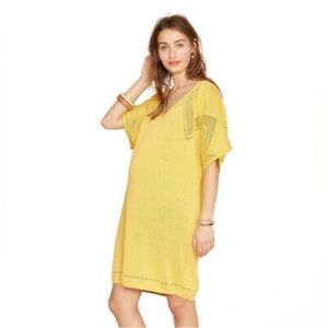 Hatch maternity yellow Alison open weave sweater crochet dress